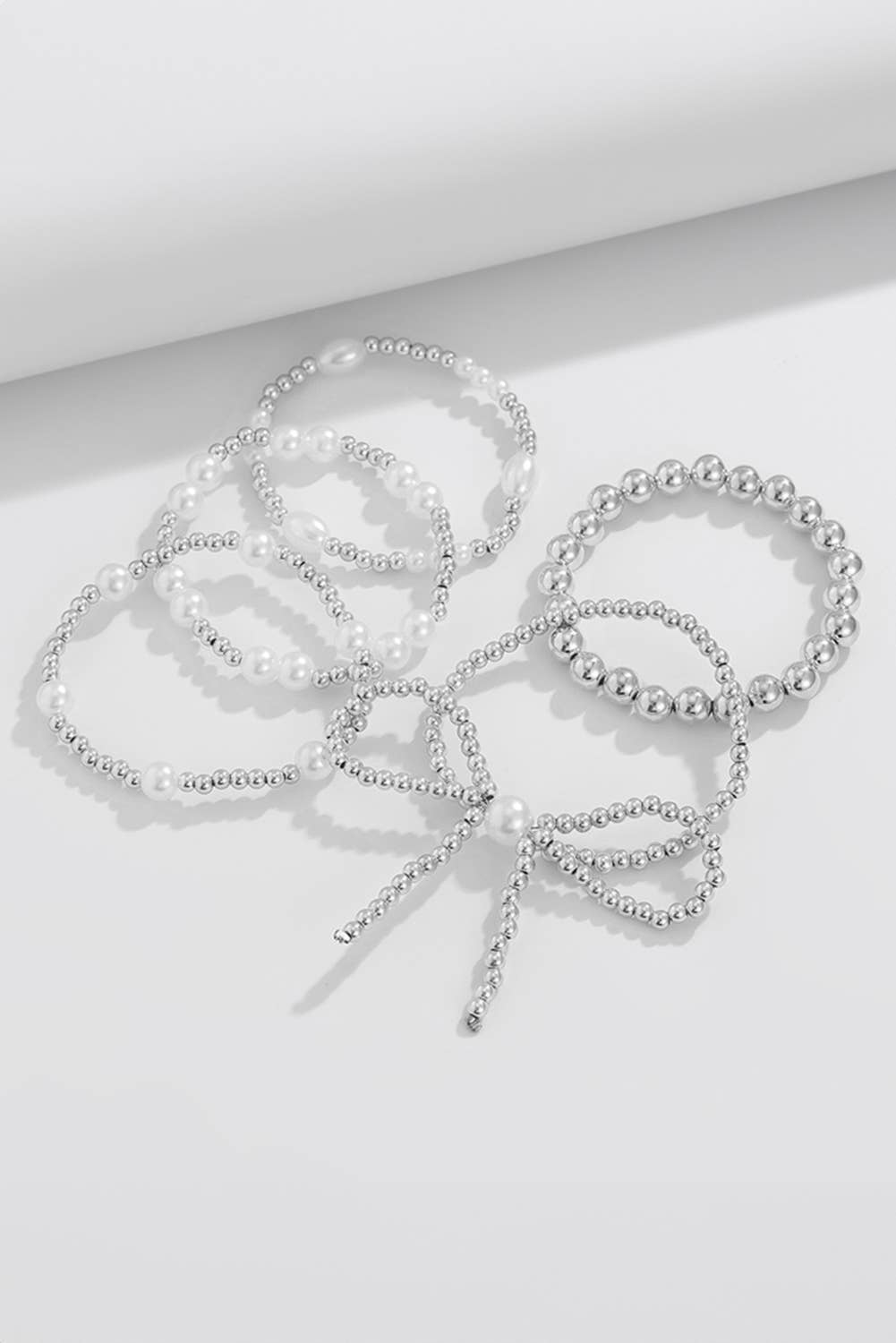 Bow Pearl Beaded Bracelet Stack