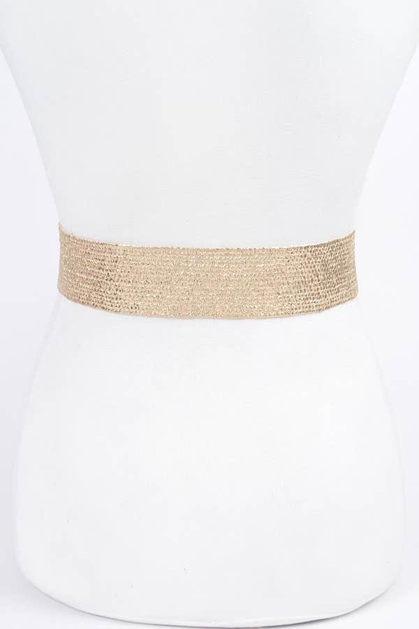 Gold Metallic Stretch Belt w/Pearl Metal Bucklt