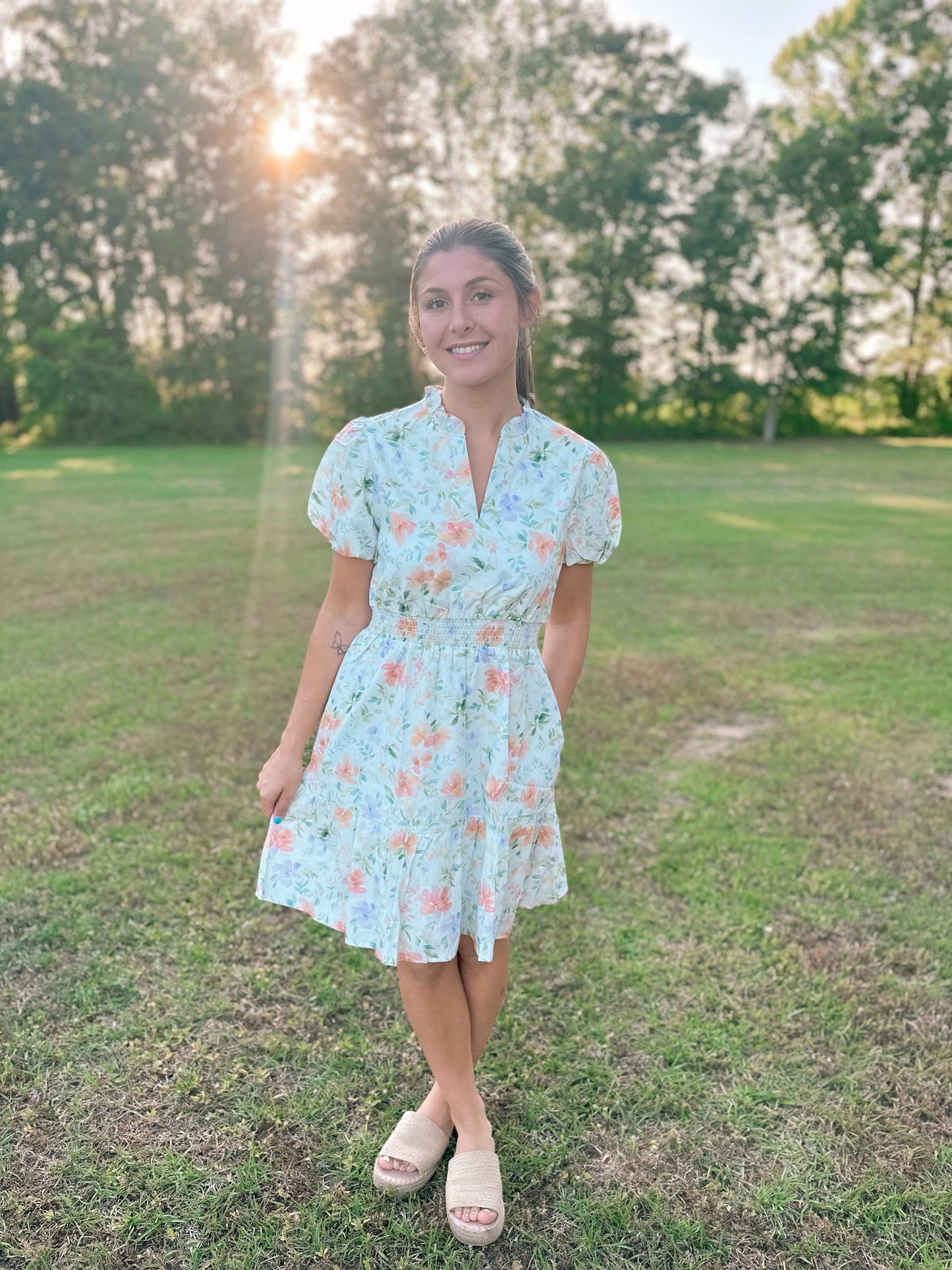 Beige Floral Midi