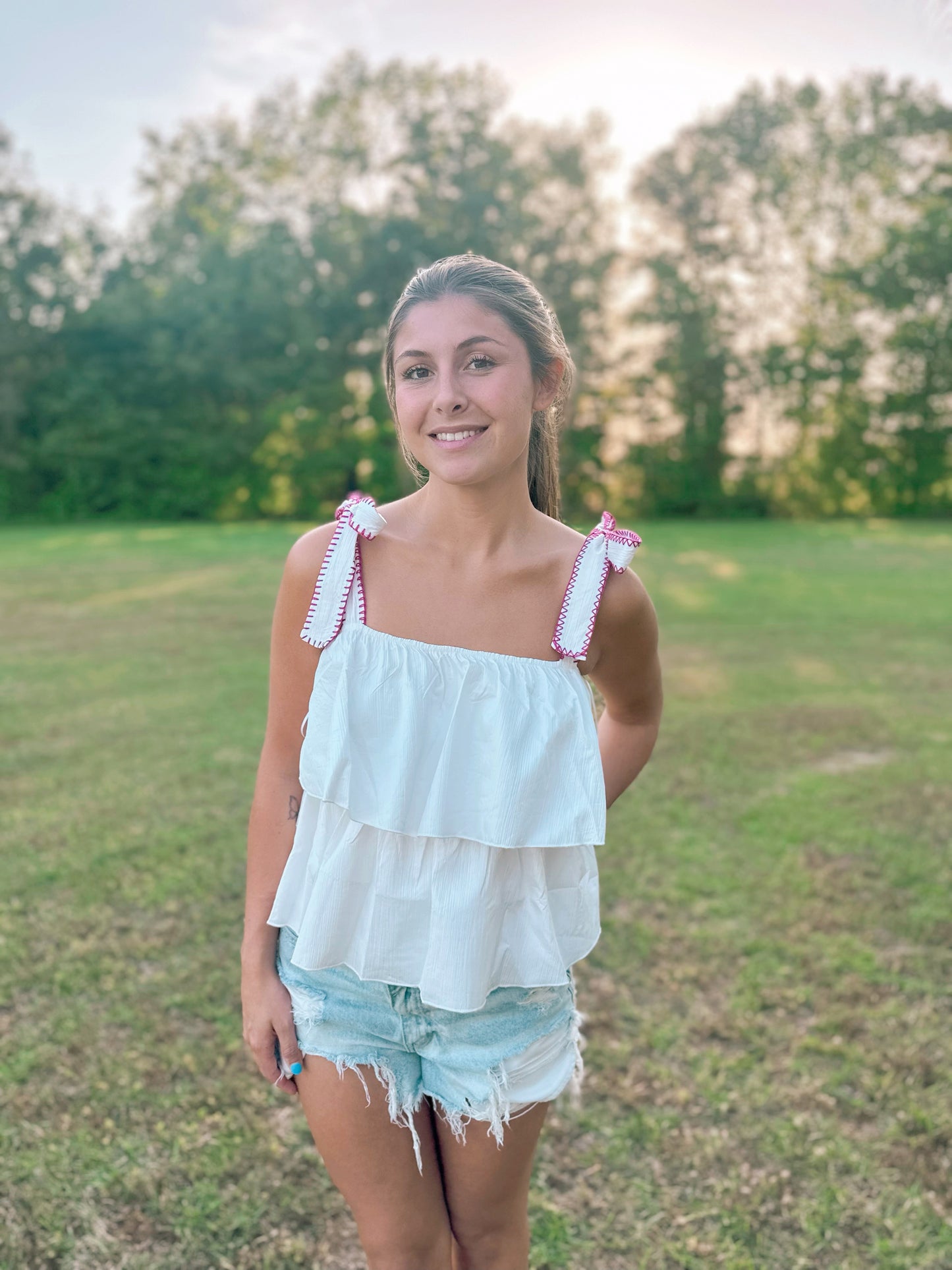 Square Neckline Tiered Ruffle Top